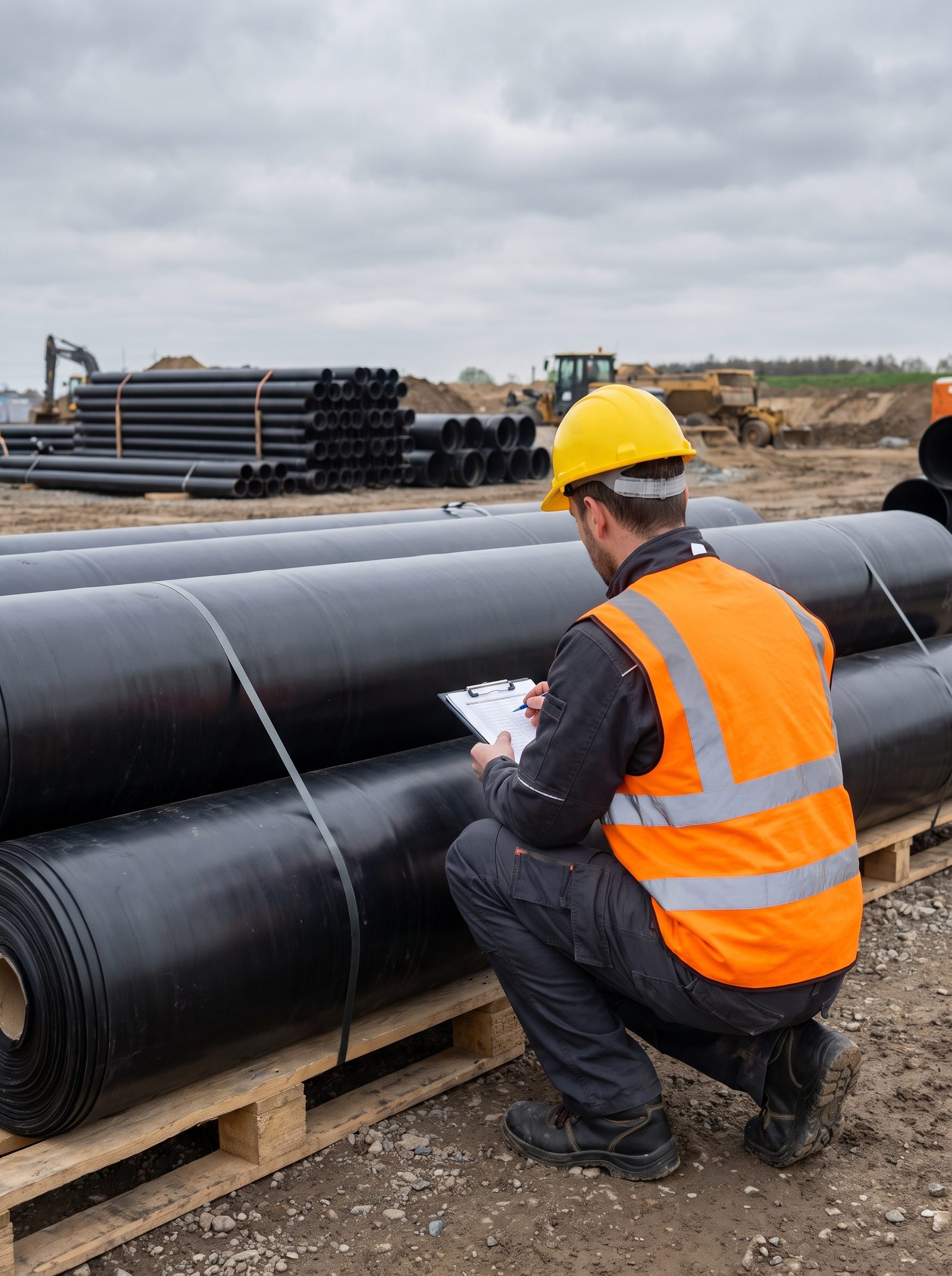 Site engineer inspecting material